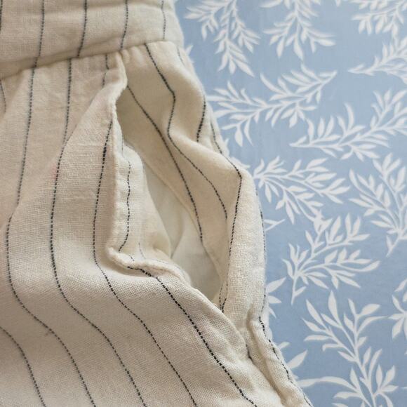 Womens Sz 16 Ivory Linen Blend High-Waisted Gauzy Wide Leg Striped Beachy Pants - Picture 6 of 10